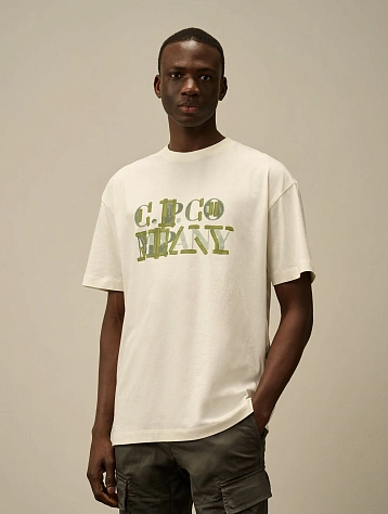 Футболка C.P. Company 30/1 Jersey Blurred Logo Gauze White