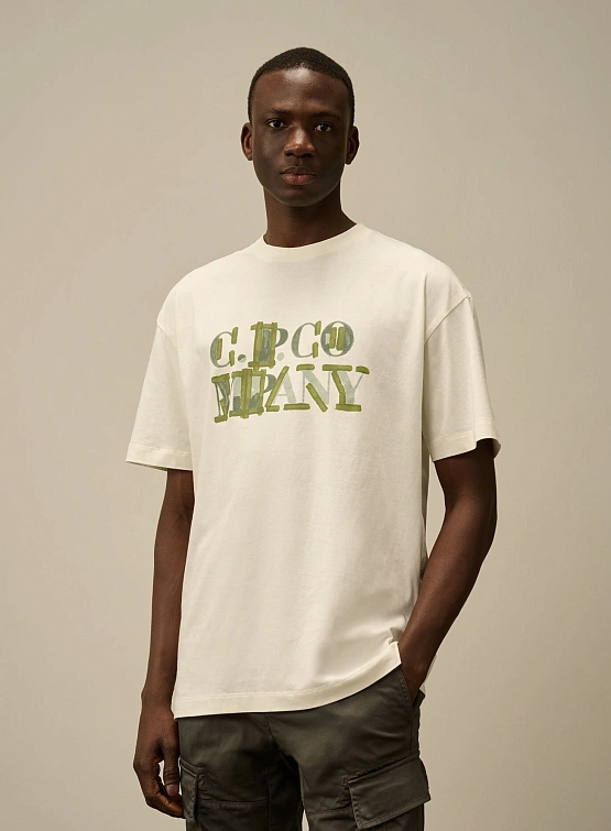 Футболка C.P. Company 30/1 Jersey Blurred Logo Gauze White