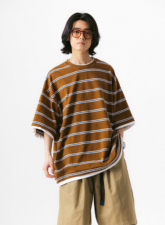 Футболка ANGLAN Stripe Layering Half Tee Brown