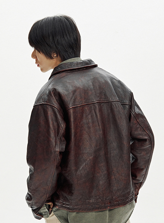 Бомбер FrizmWORKS Destroyed Cowhide Leather Brown