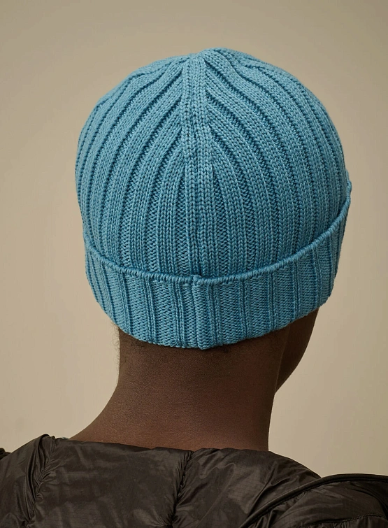 Шапка C.P. Company Extrafine Merino Wool Logo Aegean Blue