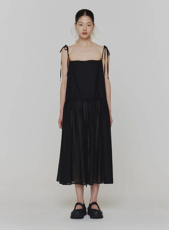 Женское платье AMOMENTO Sheer Shirring Long Dress Black