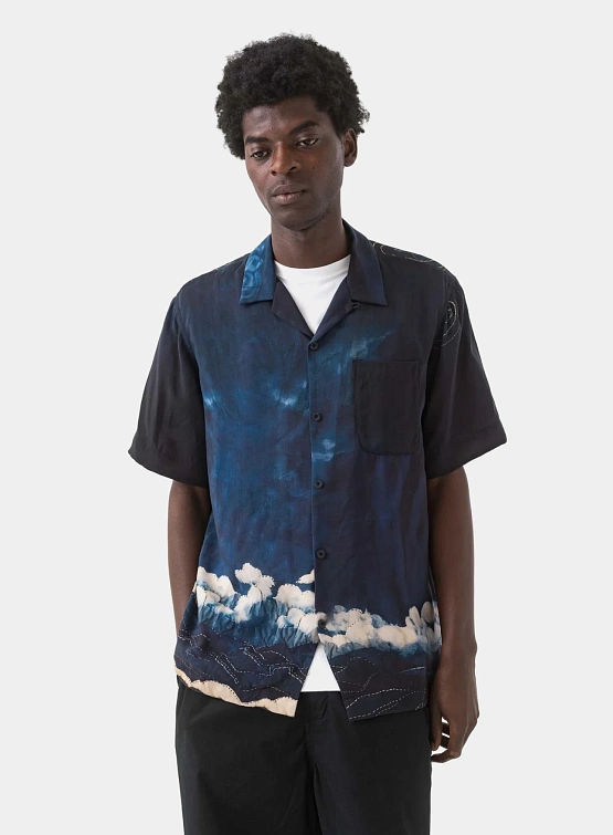 Рубашка MAHARISHI 6230 Boro Crane Camp Collar Indigo