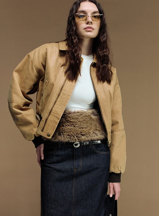 Женский бомбер Open YY Paper Like Crop Brown