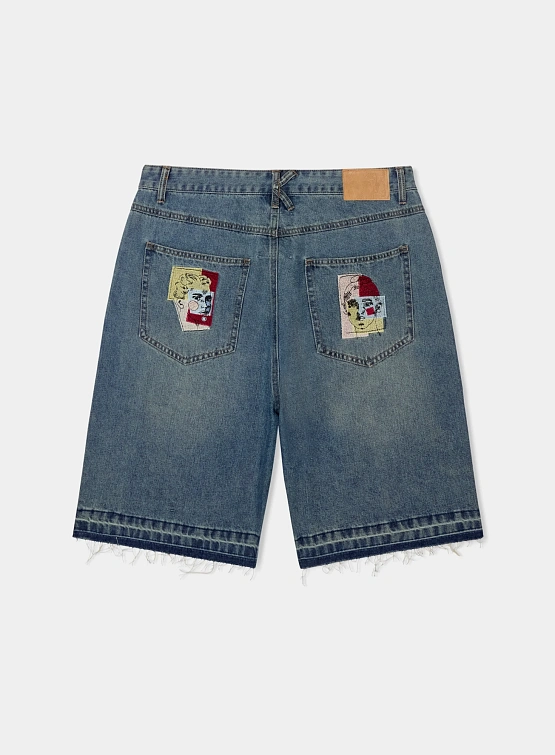 Шорты KidSuper Face Patchwork Baggy Shorts Light Wash