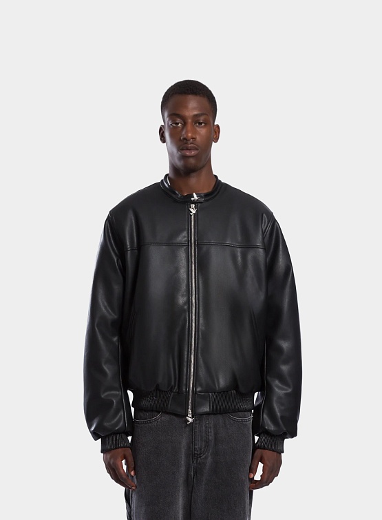 Бомбер 3.PARADIS Vegan Leather Bomber Jacket Black