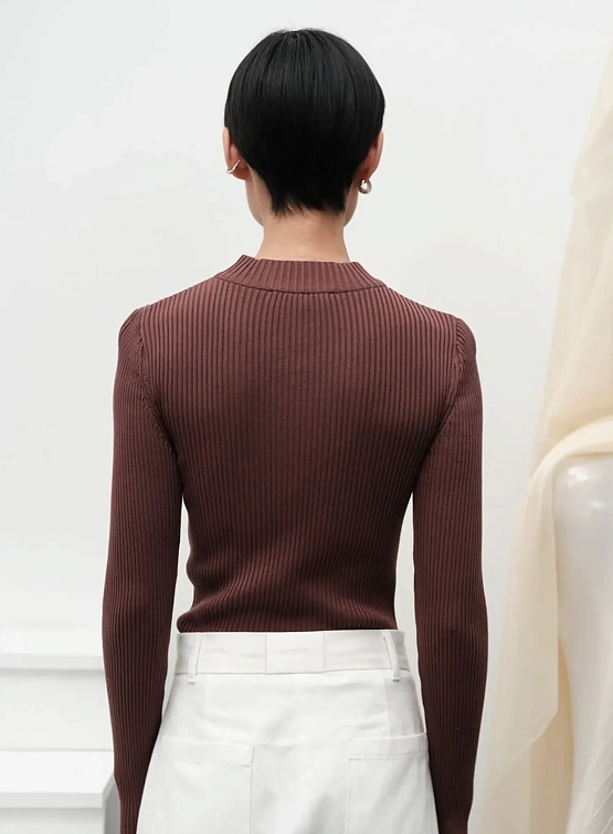 Женский кардиган AMOMENTO Ribbed Mock Neck Brown