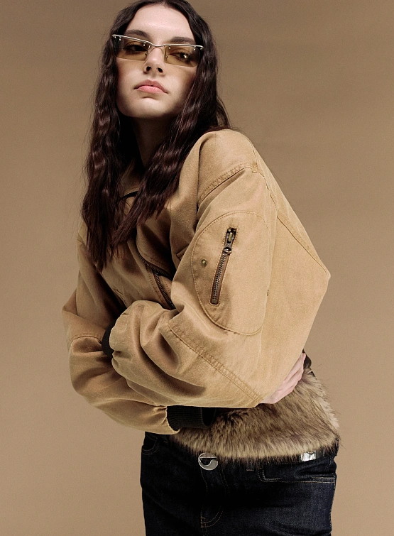 Женский бомбер Open YY Paper Like Crop Brown