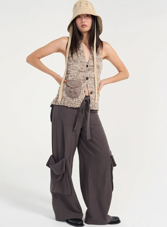 Женские брюки OPEN YY Linen Cargo Charcoal