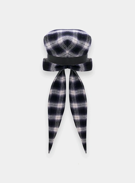 Берет JUNTAE KIM Scarf Tie Neck Beret Blue Check