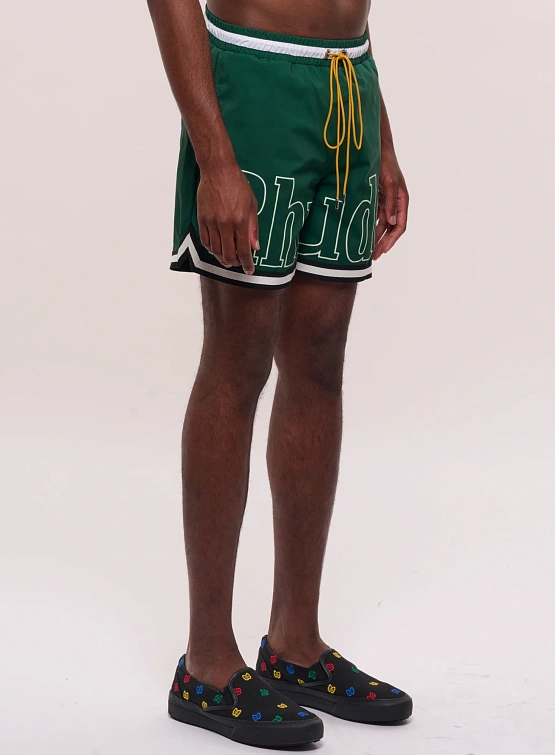Шорты RHUDE Logo Basketball Swim Forest Green/Black/White