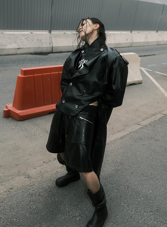 Женские Шорты R13 Crossover Leather Black