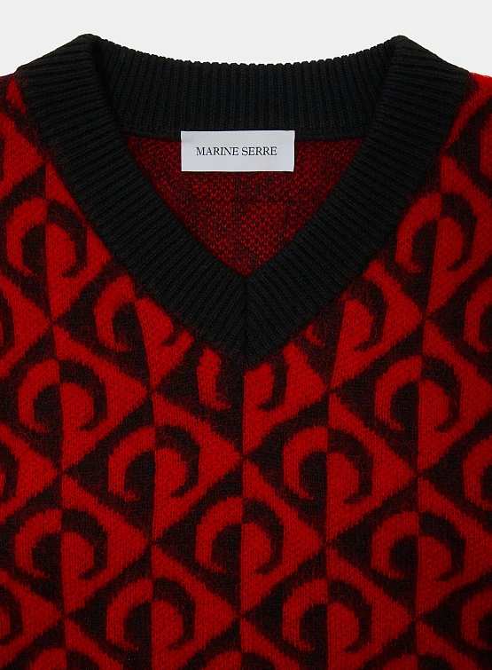 Жилет Marine Serre Moon Lozenge Knit V-Neck Black/Red