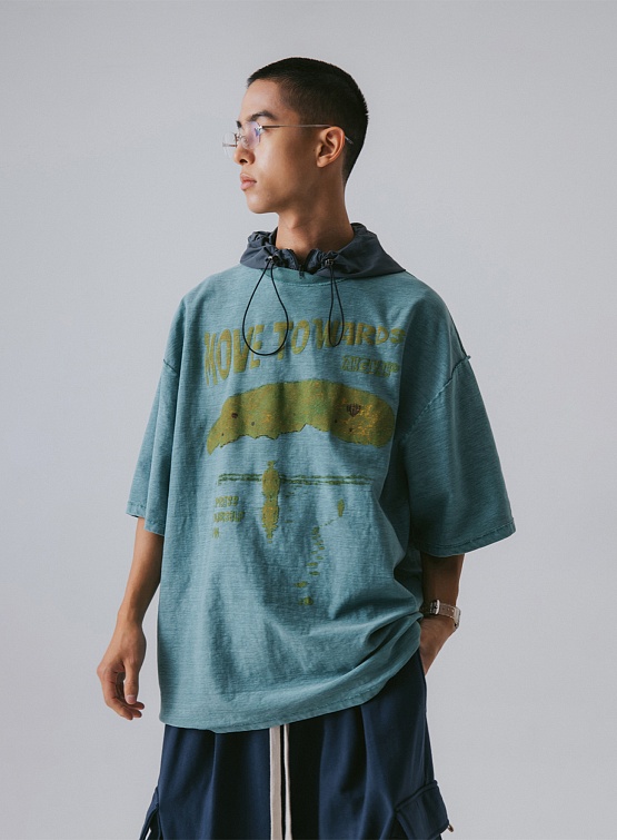 Футболка ANGLAN Pigment Cracked Graphic Half Tee Washed Green