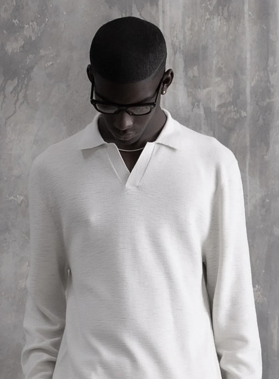 Рубашка-поло Stampd Ribbed Knit LS Polo Fog