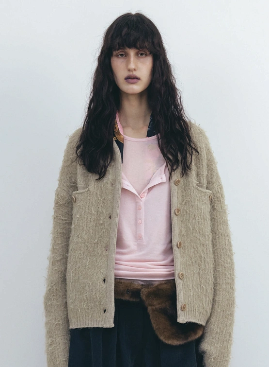 Женский кардиган OPEN YY Shaggy Cardigan Beige