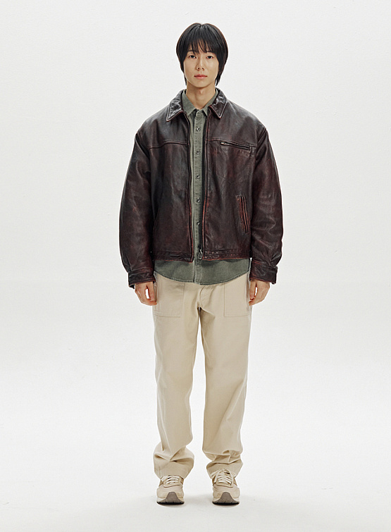 Бомбер FrizmWORKS Destroyed Cowhide Leather Brown