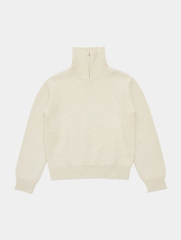 Халф-зип AMOMENTO Half Zip-Up Knit Ecru