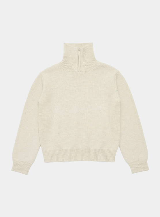 Халф-зип AMOMENTO Half Zip-Up Knit Ecru