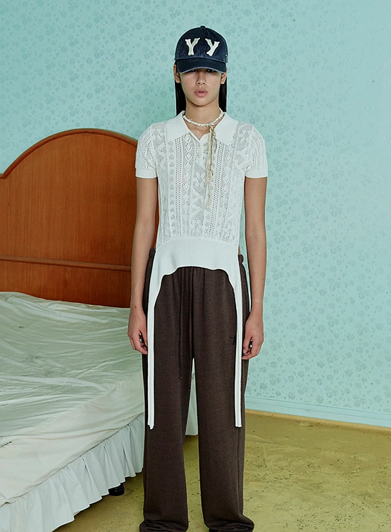 Женское поло OPEN YY Jacquard Knit White