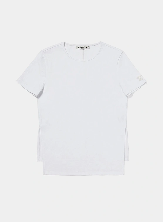 Женская Футболка OPEN YY Ribbed Side Slit Top White