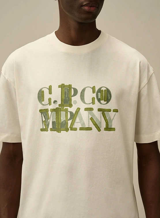Футболка C.P. Company 30/1 Jersey Blurred Logo Gauze White