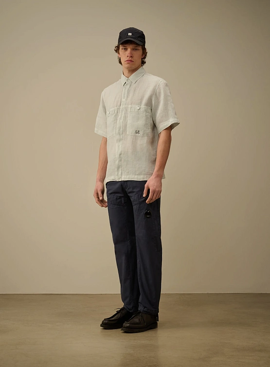 Рубашка C.P. Company Linen Boxy Short Sleeve Blue Fox