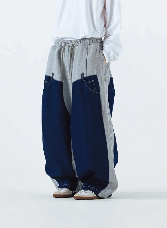 Брюки ANGLAN Denim Double Sweat Balloon Melange Grey