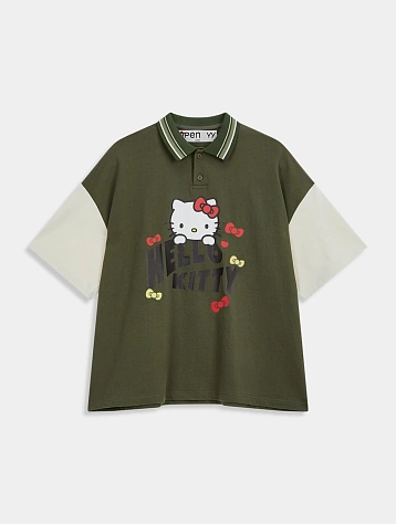 Футболка OPEN YY Hello Kitty x YY Collared T-Shirt Khaki