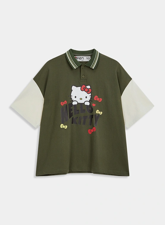 Футболка OPEN YY Kitty x YY Collared T-Shirt Khaki