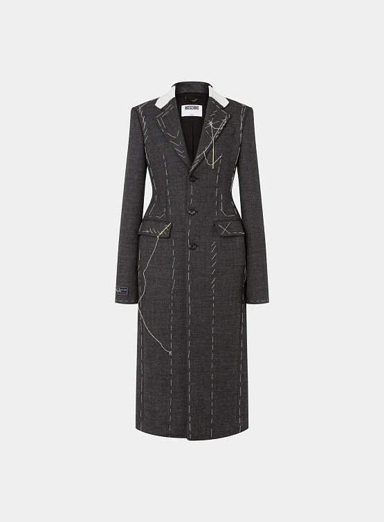 Женское пальто MOSCHINO Embroidered Wool Canvas Grey