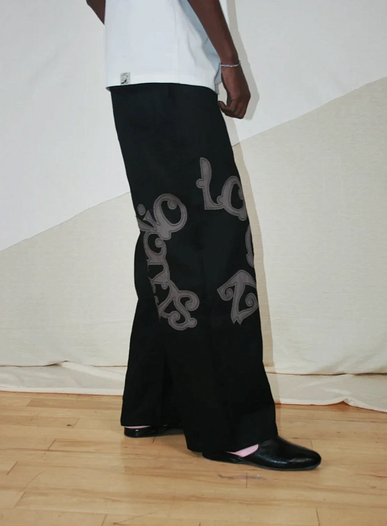 Брюки lorenz Studio Appliqué Linen Pants Black