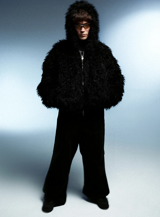 Двусторонний бомбер JUUN.J Cropped Faux Fur Reversible MA-1 Black