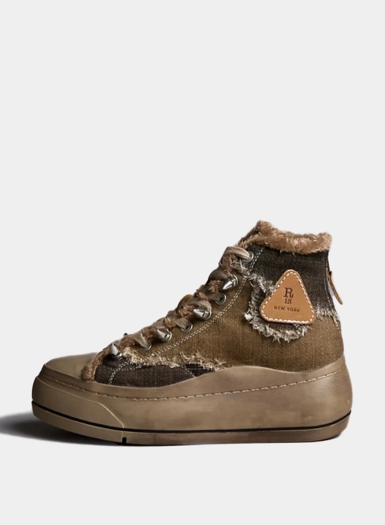 Женские кеды R13 Kurt High Top Brown Patchwork