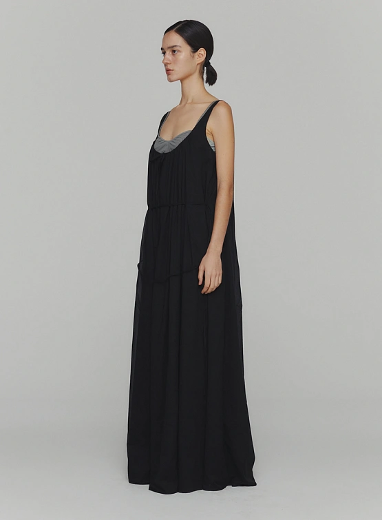 Женское платье Neck Shirring Sheer Long Dress Black