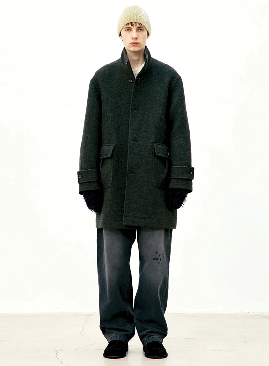 Пальто COOR Cashmere Blend Stand Collar Dark Green