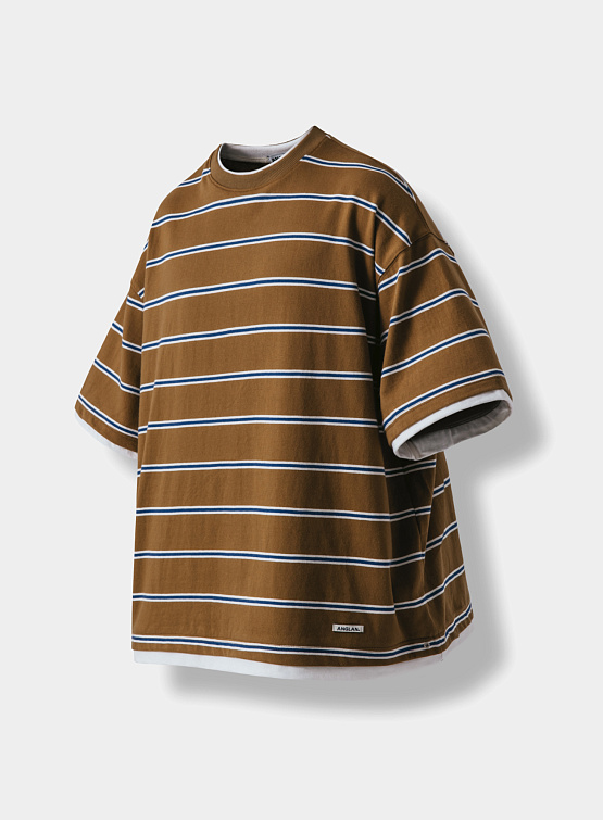 Футболка ANGLAN Stripe Layering Half Tee Brown