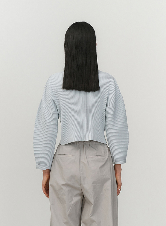 Женский кардиган AMOMENTO Ribbed Crop Zip-Up Cardigan Sky Blue