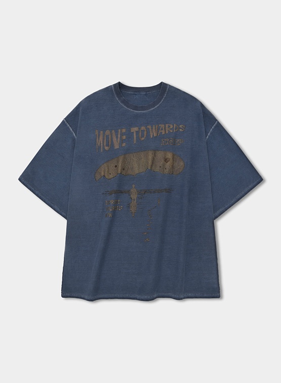 Футболка ANGLAN Pigment Cracked Graphic Half Tee Washed Blue