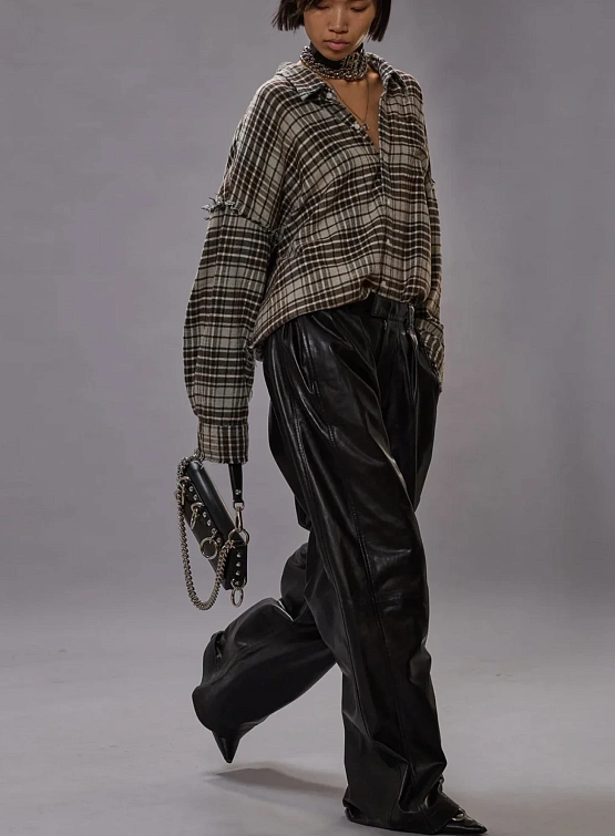 Рубашка R13 Shredded Seam Drop Neck Blue/Grey Plaid