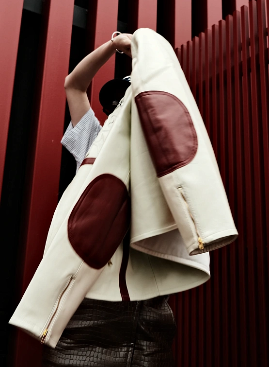 Кожаная куртка KidSuper Paint Palette Moto Jacket Cream