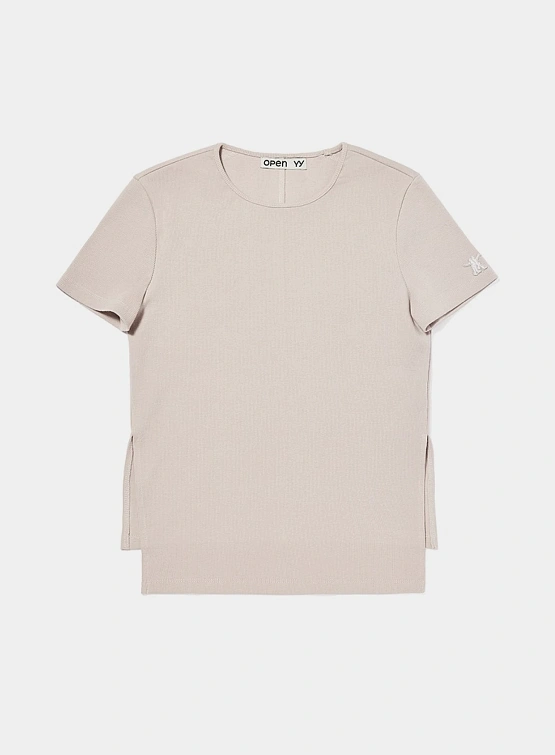 Женская Футболка OPEN YY Ribbed Side Slit Top Grey