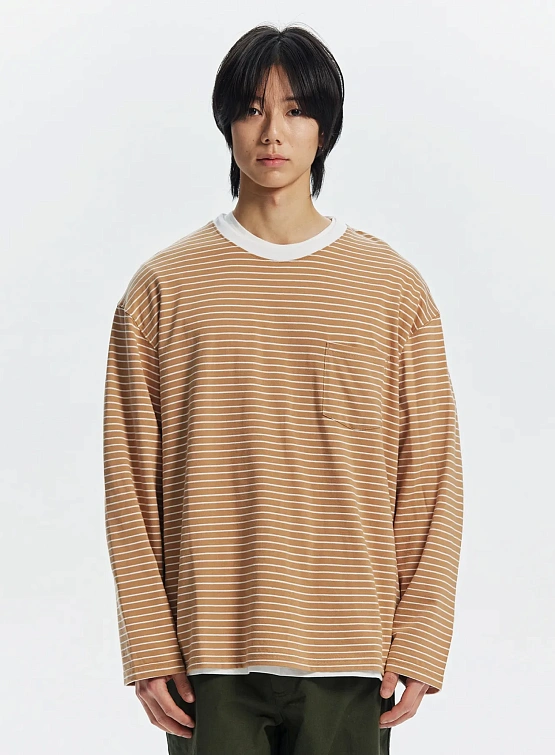 Лонгслив FrizmWORKS Stripe Oversized Relax Beige