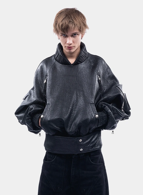 Куртка NO/FAITH STUDIOS Dried Concrete Leather Hoodie Black