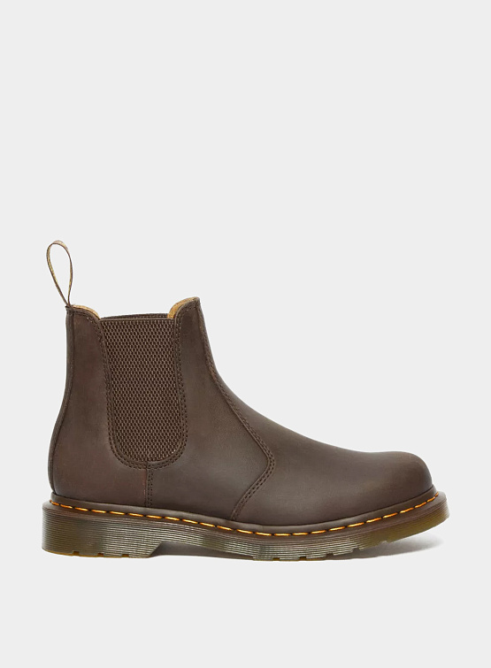 Челси Dr. Martens 2976 Yellow Stitch Crazy Horse Leather Brown