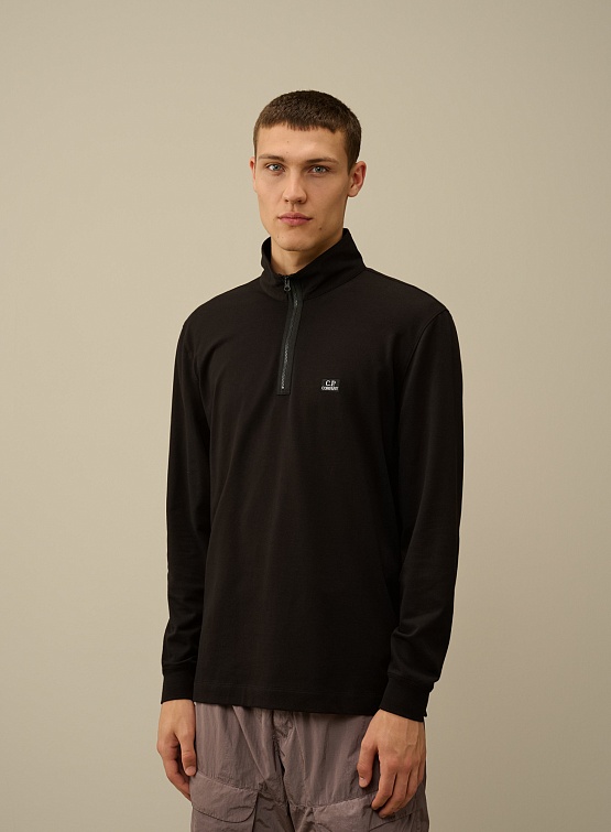 Халф-зип C.P. Company Stretch Piquet Logo Polo Black
