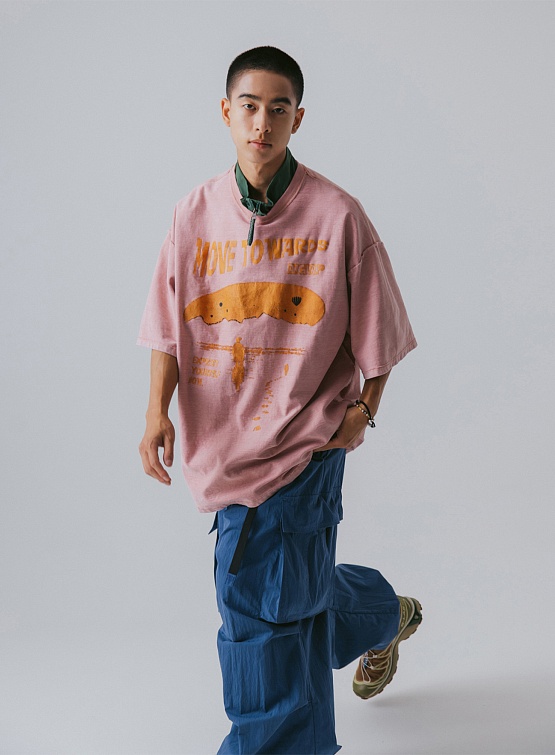 Футболка ANGLAN Pigment Cracked Graphic Half Tee Indi Pink