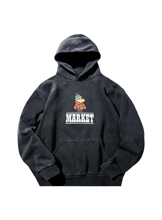 Худи MARKET Peanuts Puffer Hoodie Washed Black
