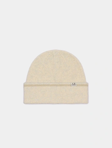 Шапка C.P. Company Logo Patch Vanise Lambswool White Melange