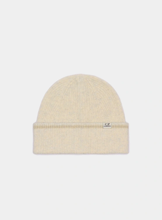 Шапка C.P. Company Logo Patch Vanise Lambswool White Melange